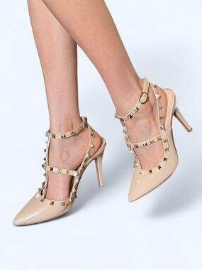 Cream & Tan Studded Stiletto Heels (Size 7)